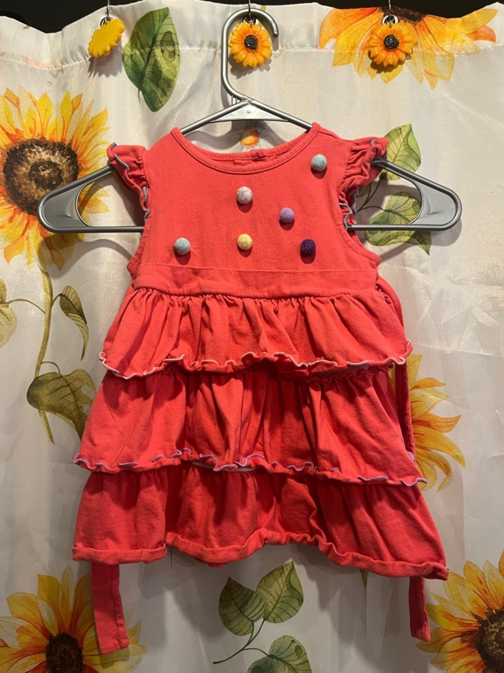 Good Lad Coral Pink Ruffle Dress with Pom Detail